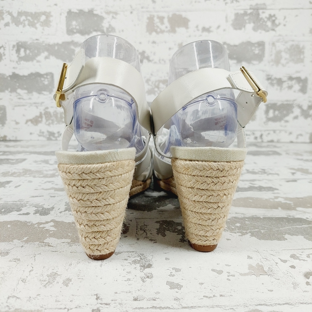 NEW Cole Haan Crystal White Leather Buckle Sling Back Summer Wedge Sandals K131 - Picture 6 of 13